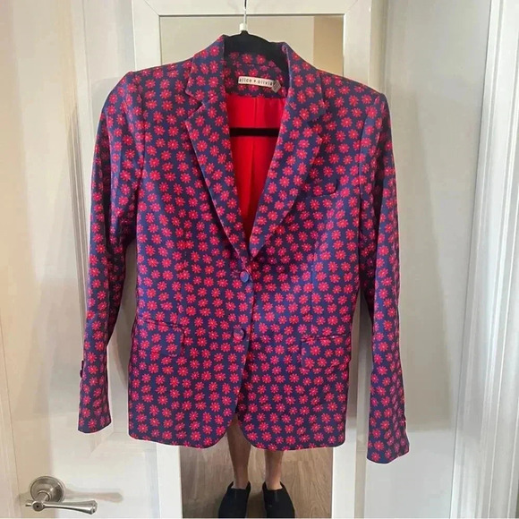 498 Alice + Olivia Greyson Double Button Blazer - Navy Multi - Picture 4 of 9